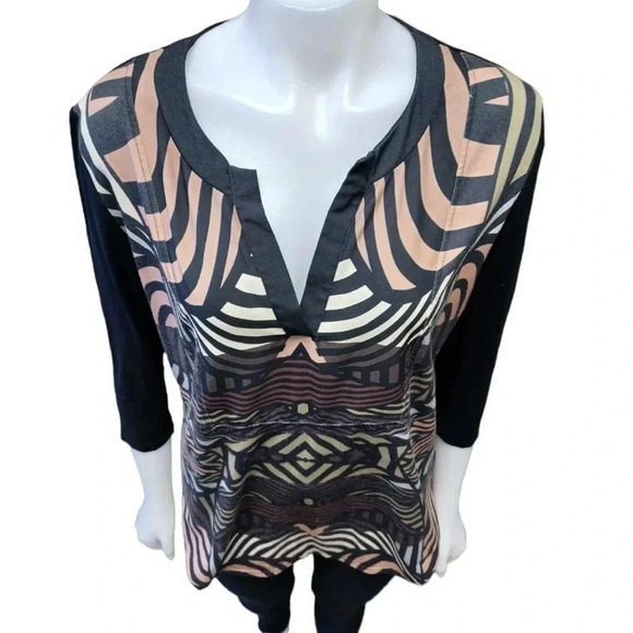 Desigual Geometric V Neck Stretch Earth Tones Too Size XXL - Picture 2 of 8